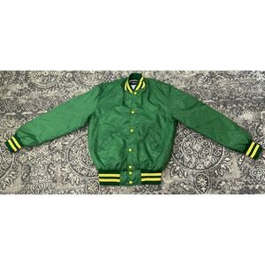 Vintage Holloway Jacket Mens S Green/ Yellow Bands Varsity‎ Snap USA 90s (2-2)
